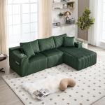 Modulaarne diivanikomplekt koos Chaise Lounge & 2-kohaga, pehme Corduroy kate, 5 padjaga, k&uuml;ljetaskud & joogihoidja, k&otilde;rge tihedusega vaht, DIY-kombinatsioon, ideaalne elutuppa, korterisse ja stuudiosse.