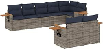Garten-Sofagarnitur Set Grau PE-Rattan Ecksofa & Mittelsofa mit Armlehnen - 3 Sitze, 110 kg Tragf&auml;higkeit, UV-best&auml;ndig, modulares Design Model3226992