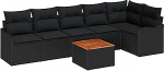 Gartensofa-Set mit Kissen 7 tk Schwarz Poly-Rattan Gartenm&ouml;bel Model3347464