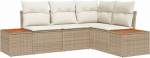 4-teiliges Garten-Sofaset mit Kissen Beige Poly Rattan Akazie Gartenlounge Model3348077