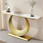 Konsolentisch, 39,37 Zoll moderner Sofatisch, Flurtisch aus Marmor, Couchtisch, schmaler Sofatisch mit Metallrahmen, f&uuml;r Eingangsbereich, Wohnzimmer (Farbe: Gold 4)
