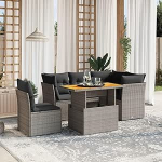 Set Schlafsofa, 5-teiliges Gartensofa-Set mit grauen Kissen aus Polyrattan, Set Schlafsofa, Wohnzimmer, Sofa, Garten, modernes Sofaset f&uuml;r den Au&szlig;enbereich, M&ouml;bel