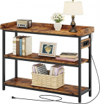 IRONCK Console Table with Charging Station, Narrow Side Table with 3 Shelves, Hallway Table, Sofa Table with Type C Connection, Entrance Table, Hallway, Living Room, Office, 109 x 35 x 76 cm