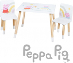 roba Peppa Pig Children's Seating Set, 2 Children's Chairs and 1 Table for Children, Seat Set with Pink Cartoon Motif, Wood White / Natural, from 18 Months