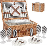 Piknikukorv 4 inimesele, k&auml;sitsi valmistatud punutud punutud piknikukorvi komplekt koos isoleeritud jahuti ja s&ouml;&ouml;giriistade komplektiga, kinkekorv paaridele, Yst&auml;v&auml;np&auml;ev, t&auml;nup&uuml;ha, s&uuml;nnip&auml;ev, pulmad, v&auml;ljas toimuv pidu