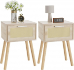 YMYNY Set of 2 Rattan Bedside Tables, Boho Bedside Cabinets with Magnetic Drawer, Solid Wood Legs, 35 x 27 x 53 cm, Sofa Table, Coffee Table for Living Room, Office, Bedroom, Natural Colours HST010N-2
