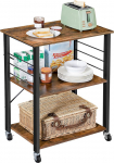 VASAGLE KKS60XV1 Kitchen Rack on Wheels Serving Trolley 3 Tier Kitchen Trolley Mini Oven Microwave Metal Frame 6 Hooks 40 x 60 x 89 cm Vintage Brown Ink Black