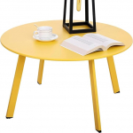 Fokebel Side Table Metal, Garden Side Table Round, Sofa Table Coffee Table and Coffee Table with Adjustable Table Legs (Yellow, Diameter 70 x 40 cm)