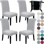 SPRINGRICO 4 Pack Dining Room Chair Covers with seat Belt, Stretch Parsons Chair Slipcover Washable Kitchen Dining Chair Cover Removable Seat Protector Set of 4, S1- Light Gray