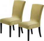 Howhic Velvet Chair Covers for Dining Room Set of 2, Stretchy Dining Chair Covers, Washable Kitchen Chairs, Elegant Decoration for Home and Banquet (Champagne, 2 Pack)