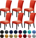 Howhic Velvet Chair Covers for Dining Room Set of 6, Stretchy Dining Chair Covers, Washable Kitchen Chairs, Stylish Decoration for Home and Banquet, Pur&eacute;e Pumpkin, 6 Pieces