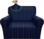 Granbest Luxury Velvet Plush Chair Cover 1 Seater Super Stretchy Couch Cover Ski Friendly Sofa Slipcover for Pets Kids (1 Seater, Blue)