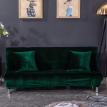 Monba Solid Color Sofa Cover Fox Velvet Slipcover Full Coverage Slipcover Without Armrest (Dark Green, Large 195-225cm)