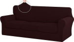 ISSUNTEX 4-teilige Sofabez&uuml;ge, hochdehnbar, dick, weich, Bezug f&uuml;r Sofa mit 3 separaten Kissen, Jacquard-Stoff, elastischer Bezug, M&ouml;belschutz f&uuml;r Hunde, f&uuml;r &uuml;bergro&szlig;es Sofa, Weinrot