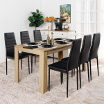 S&ouml;&ouml;gilaud koos 6 tooliga, s&ouml;&ouml;gitoa komplekt, s&ouml;&ouml;gikomplekt k&otilde;rge seljatoega tooliga, kunstnahast toolid 6 inimesele, istumiskomplekt k&ouml;&ouml;ki, s&ouml;&ouml;gituppa, elutuppa (160 x 80 x 75 cm laud + 6 musta tooli)