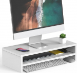 FITUEYES 2-tasandiline monitoride statiiv, 54 x 25,5 cm, suur arvuti s&uuml;learvuti statiiv koos klaviatuuride hoidmisega, laua korraldaja kodu ja kontoritarvete jaoks, valge