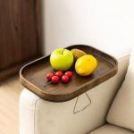 Wooden Sofa Armrest Tray Double Hinge Sofa Arm Tray Table Clip Couch Armrest Table Wooden Side Tables for Small Spaces for Eating and Drinking (Ellipse)