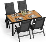 JUMMICO kokkupandav aiam&ouml;&ouml;blikomplekt, 5-suunaline reguleeritav alumiiniumist tugitool koos puidust lauaga, ilmastikukindel terrassim&ouml;&ouml;bel r&otilde;dule ja aeda