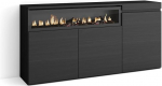 Skraut Home Sideboard, Highboard, kapp, Comode kapp, 150 x 75 x 35 cm, 3 ust, elektriline kamin, m&otilde;&otilde;tmed, kaasaegne stiil, must