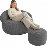 Bananair - Corduroy Bean Bag elutuppa, XXL Bean Bag tool, pehme ja elegantne - masinpestav kate - ideaalne elutuppa, magamistuppa, t&auml;iskasvanutele ja teismelistele (110 x 100 cm, tumehall)