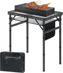 Kokkupandav telkimislaud, ideaalne grillimiseks, piknikuks, rannas, aias, peol, grillimislaud v&otilde;rklauaga 60 x 40 x 26,5/41,5/67,5 cm (reguleeritava k&otilde;rgusega), must