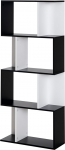 HOMCOM raamaturiiul, S-kujuline seisev riiul, hoiuriiul, 4-korruseline riidekapp koos riistvaralukkudega, kaasaegne ruumijaotur, puitlaastplaat, must + valge, 60 x 24 x 148 cm.