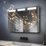 SVNR 90 x 65 cm peegelkapp LED-valgustusega vannituppa, 3-ukseline vannitoa peegelkapp valgustusega Bluetooth, puutetundlik l&uuml;liti, uduvastane ja pistikupesa, (h&otilde;bedane)