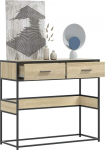 Konsolentisch, Sonoma-Eiche, 90 x 35 x 80 cm, aus mehrschichtigem Holz mit Metallrahmen, viel Stauraum f&uuml;r Wohnzimmer und Schlafzimmer, langlebiges Industriedesign