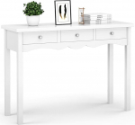 LIFEZEAL kitsas konsoollaud 3 sahtliga, ristk&uuml;likukujuline sissep&auml;&auml;sulaud, valge, 100 x 32 x 75 cm, kaasaegne puidust esiku laud elutuppa, esikusse, magamistuppa