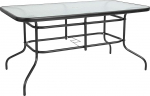 Flash Furniture Tory 80 x 139.7 cm Rectangular Tempered Glass Table with Umbrella Hole, Clear Top/Black Frame