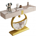 Generisch Slim kaasaegne konsoollaud - kergekaaluline luksuslik k&uuml;ljelaud sahtliga, diivanilaud elutuppa, esikusse, esikusse - kuldne ja beež, 120 x 35 x 92 cm