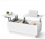 Kohvilaud reguleeritava k&otilde;rgusega kohvilaud LED-valgustuse ja sahtlitega, kohvilaud hoiuruumiga ja h&uuml;draulilise t&otilde;stukiga, laua- ja kohvilaud, valge