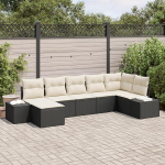 7-teiliges Garten-Sofaset mit Kissen Schwarz Poly-Rattan Gartenlounge Model3347147