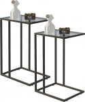 Huhote C-Shaped Side Table, Set of 2, Glass Side Table for Couch, Sofa Table with Metal Frame, Coffee Table for Living Room, Bedroom, Bedside Table, Black