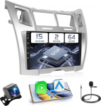 Hikity 2 + 64 GB Android 15 autoraadio Toyota Yaris/Vizi 2005-2011 raadio traadita Carplay Android auto, 9-tolline IPS puuteekraaniga raadio koos tahavaatekaamera, Bluetooth, Navi, WiFi, DSP, EQ, peegliga