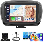 Hikity 4G + 64G Android autoradio Fiat 500X 2014-2020, 2-DIN autostereo koos juhtmevaba Carplay, Android auto, 9-tolline puuteekraan, GPS, WiFi, FM/RDS, 32EQ, kaamera, mikrofon