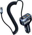 SUNDAREE autolaadija USB C, 60 W 4 port 12 V 24 V auto mobiiltelefoni laadijad PD t&uuml;&uuml;p C kiirlaadimine 1,8 m spiraalne laadimiskaabel sigaretis&uuml;&uuml;taja adapter iPhone 17 16/Samsung A56 S25/Pixel 9a/Redmi