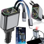 4-in-1 auto tarvikud, sisset&otilde;mmatav autolaadija LED-t&auml;he projektsiooniga, kiirlaadija auto tarvikud koos telefoni ja C-t&uuml;&uuml;pi kaabliga, 120 W mobiiltelefoni kiirlaadija autolaadija sigaretis&uuml;&uuml;tajaga