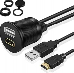 TNP USB HDMI Flush Mount Kaabel - armatuurlaua paneel Dash Mount USB + HDMI Port Pesa Jack Plug Veekindel pistik Pikendusjuhe juhtmejuhe auto veoauto haagise paadi mootorratta & rohkem (1M / 3FT)