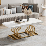 Tribesigns Modern Coffee Table, Living Room Table, Faux Marble Cocktail Table with Geometric Frame, Rectangular Middle Table, Tea Table, Accent Furniture, Table, Sofa, Side Table for Home Office,