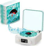 Waves Bluetooth k&otilde;lar, kaasaskantav traadita Vintage plaadim&auml;ngija nelja režiimiga, Waves Retro plaadim&auml;ngija reguleeritavate tuledega, mere valge m&uuml;ra