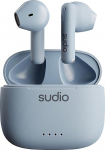 sudio A1 sinised Bluetooth-k&otilde;rvaklapid, puutetundlik juhtimine koos kompaktse juhtmevaba laadimisalusega, IPX4-kaitsega, m&uuml;ra l&auml;bilaskvad k&otilde;rvaklapid sisseehitatud mikrofoniga, esmaklassiline kristalliline heli