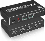 HDMI Switch 2 in 2 Out - 4K HDMI 2.0 Matrix Splitter koos IR-puldiga Toetab Dolby Digital Ultra 4K @ 60Hz 3D YUV 4:2:0 HDCP 1.4