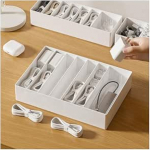 2 St&uuml;ck Kabel Aufbewahrung, Kabelbox Wei&szlig; mit Verstellbaren F&auml;chern, Wei&szlig;er, ordentlicher Aufbewahrungsort f&uuml;r Ladekabel, USB-Kabel und Adapter