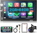 Hodozzy 2 DIN autoraadio navigatsioon 2GB 64GB Android traadita Carplay, Android auto, 7-tolline puuteekraaniga Double DIN stereoraadio GPS navigatsiooniga HiFi Bluetooth WiFi FM/RDS raadio AHD tagurdamine