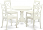 East West M&ouml;bel anbo3-lwh-w Set of 3 with a Round Table and Two Solid Wood Kitchen Chairs with a Rich Linen White Finish Traditional 5 Pieces Linen White