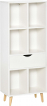HOMCOM Bookcase Bookcase with 1 Drawer and Wooden Legs, 6 Open Storage Compartments, Plant Folder for Living Room, Bedroom, Office, 50 x 29.5 x 120 cm, White