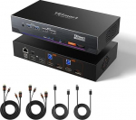TESmart 8K @ 60Hz Displayport HDMI KVM Switch Dual Monitor, USB 3.0 HDMI 2.1 DP 1.4 KVM Switch 2 PC 2 Monitor, 4K 144Hz m&auml;ngimiseks, EDID Gigabit Network VRR HDR Dolby Vision Hotkey Switch, 4 kaablit