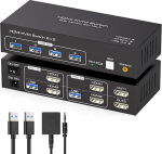 TJCXELE 4K60Hz HDMI KVM l&uuml;liti 2 PC 2 monitori USB 3.0 KVM l&uuml;liti kahele arvutile Kahe monitori ja 4 USB seadme toetus Laiendusrežiimi kopeerimine koos 12V DC toiteallikaga USB-kaabel SW220
