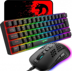 60% Juhtmega kompaktne m&auml;nguklaviatuur 61 klahvi 11 t&auml;ispikkust RGB taustavalgustuse efektid Anti-Ghosting + juhtmega kerge Gamng hiir optiline Honeycomb hiir + hiirepad